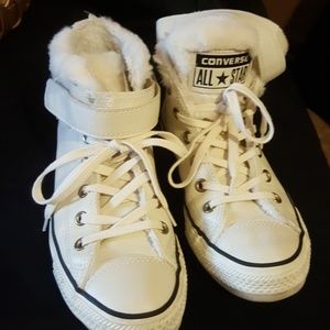 Converse all star cream leather hi top tie lined